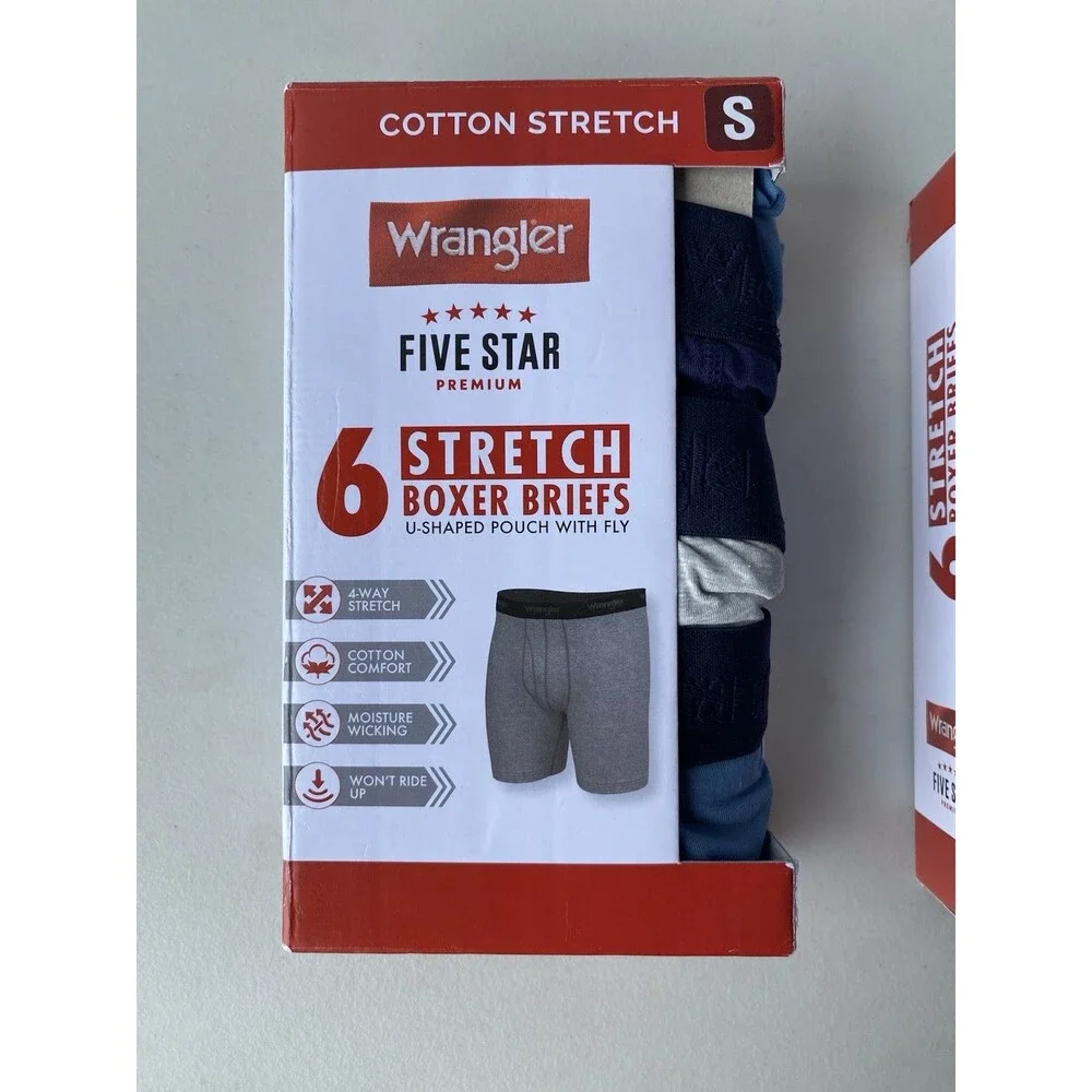 2 Pack Lot Wrangler Five Star Mens Boxer Briefs Cotton Stretch Size Small S 12pc
